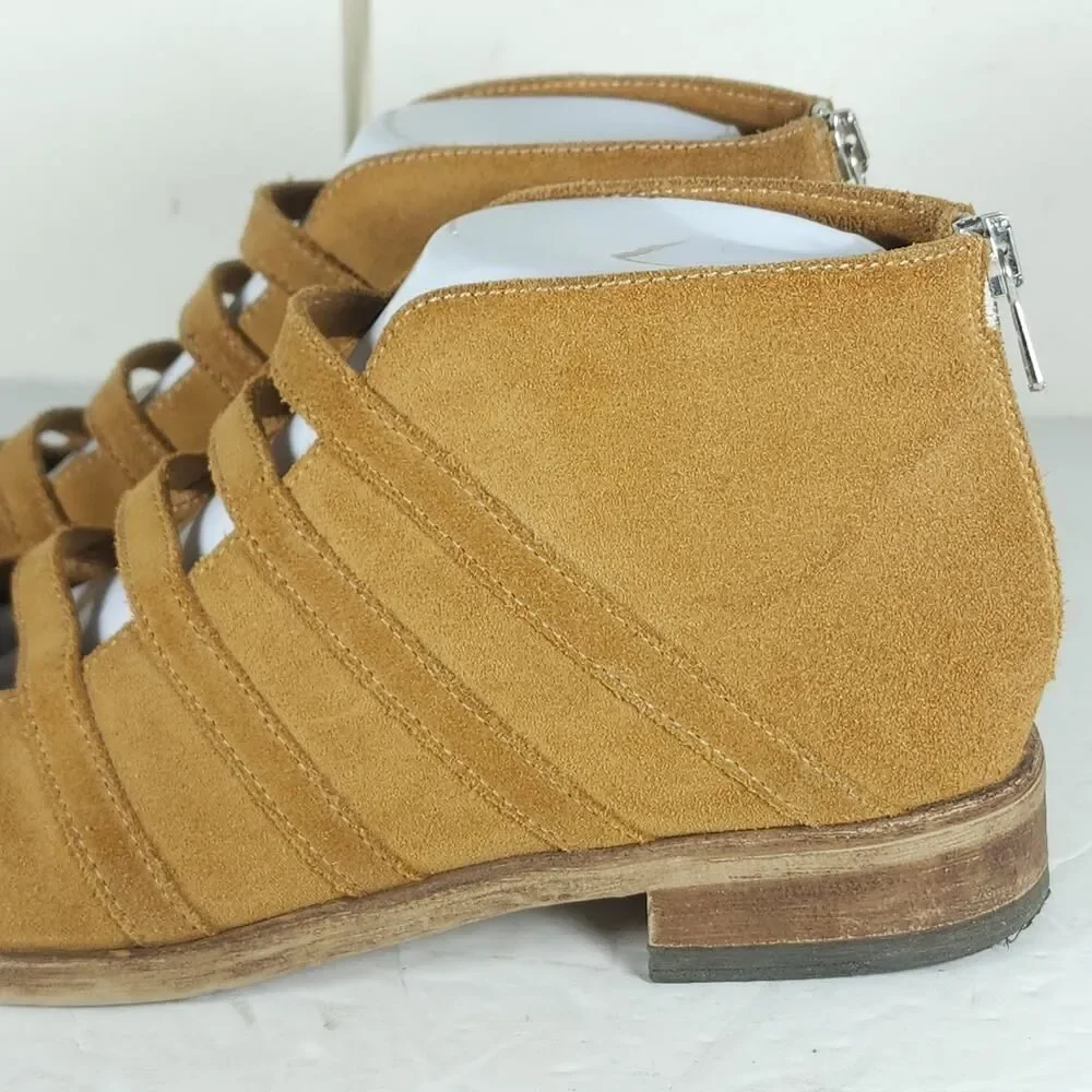 FREE PEOPLE Women's Swept Away 39 US8,5 Tan Suede Cutout Back Zip Ankle Booties - Picture 14 of 16